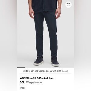 Size 34x30 Lululemon ABC Slim-Fit 5 Pocket Pants – 30L (Warpstreme)